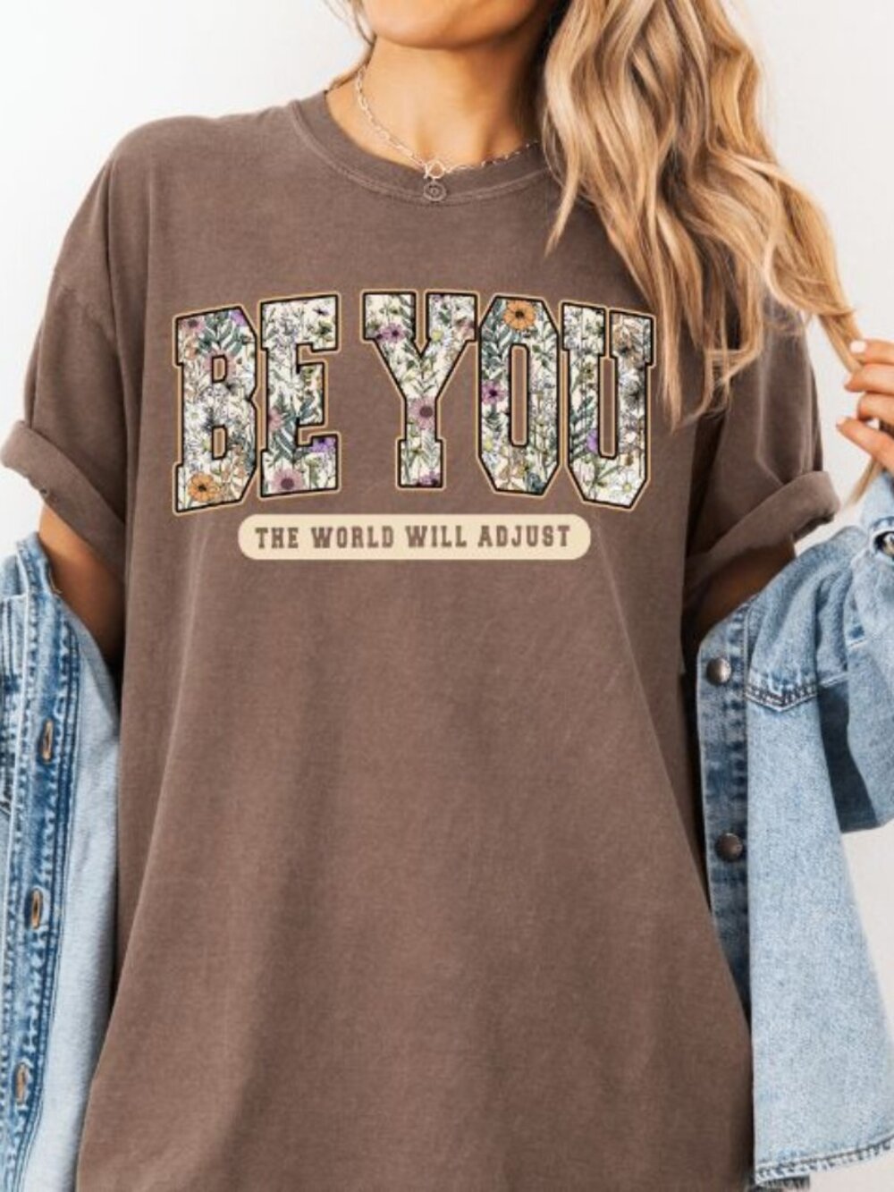 NEW Floral BE YOU Positive Quote Graphic Tee Short Sleeve T-Shirt for Women